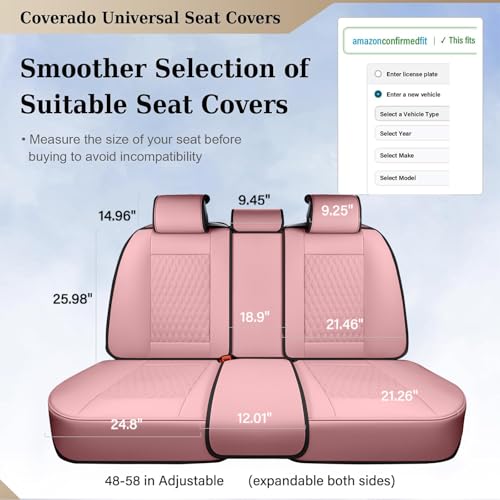 Image of Coverado Rear Seat Covers, Leather Seat Cover for Car, Universal Waterproof Automotive Seat Cushion Protector for Most Cars Trucks SUV (Pink)