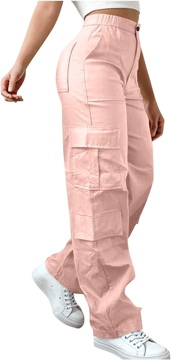 Cargo Pants for Women High Waisted Hiking Pants Baggy Stretchy Wide Leg Y2K Streetwear with 6 Pockets