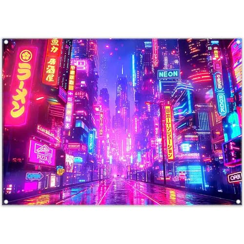 Telón de fondo fotográfico 7x5 pies colores neón ciudad nocturna miniatura 1