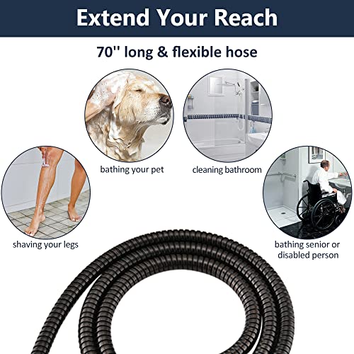Pdpbath All Metal 12'' Rainfall Shower Head With 16'' Upgrade Adjustable Extension Arm, Shower Head With Handheld Combo High Pressure, 70" Extra Long Shower Hose, 3-Way Diverter, Oil Rubbed Bronze #TOP3