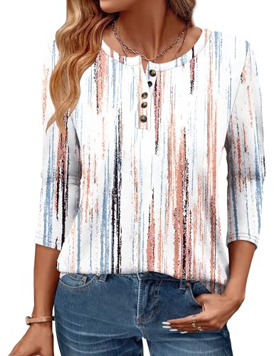 GKBK 3/4 Sleeve Womens Tops Fall Clothes Henley Casual Spring Summer Lightweight Basic Tunic Shirts
