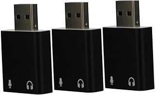 Mikikit 3pcs USB External Sound Card Headphone Adapter Sound Card for PC Microphone Adapter USB External Stereo Sound Cards 3d Sound USB Adapters Aluminum Alloy Black External Sound Cards