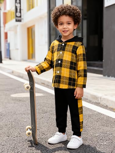 Image of OLMRJKD Toddler Baby Boy Clothes Plaid Long Sleeve Hoodie Sweatshirt + Pants 2pcs Boys Outfit Set
