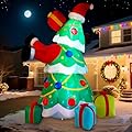 Alupssuc 10FT Inflatable Christmas Tree Decorations Outdoor with Built-in LEDs Lights, Blow Up Santa Claus Tree with 4 Gift Boxes Outside/Indoor Xmas for Yard, Garden, Lawn, Party, Holiday Decor