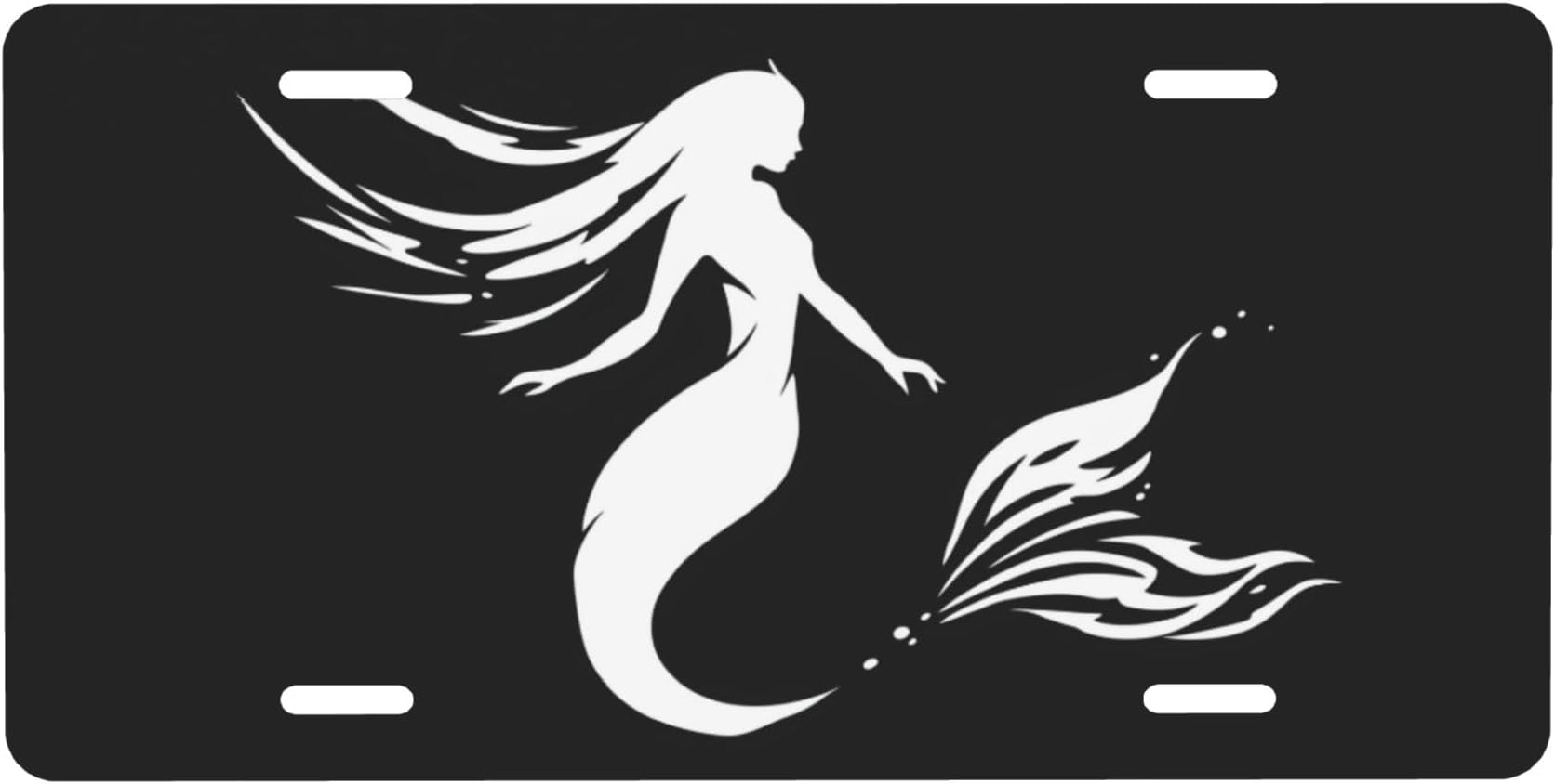 License Plate Black Ocean Mermaid Front License Plate with 4 Holes Rust-Free Fade Resistant Aluminum Metal Decorative Car Plates Novelty Decor Vanity Tag for Trucks,SUVs,6×12 Inch,B-09