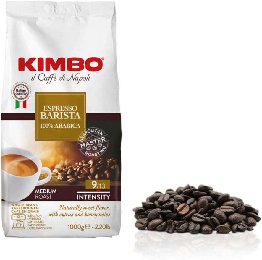 Kimbo Espresso Barista Coffee Beans 1kg | Whole Italian Coffee Beans, Medium Dark Roast | Arabica Blend | Roasted in Naples, Italy