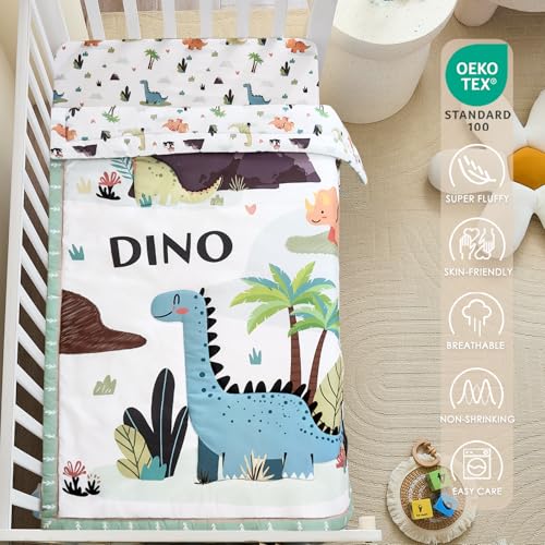 Image of 3-Piece Crib Bedding Set for Boys Girls - Ultra Soft & Skin Friendly Baby Bedding Set Includes Crib Comforter, Sheet & Crib Skirt (Dinosaur)