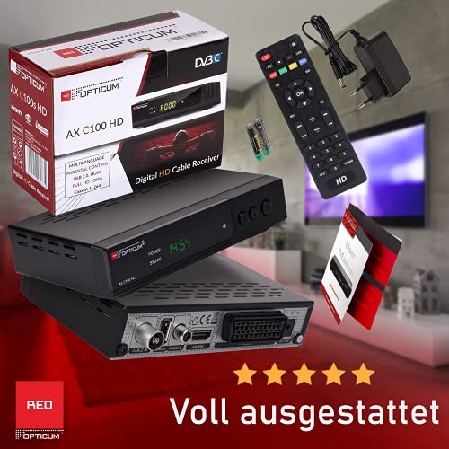 RED OPTICUM AX C100 HD kabelontvanger, digitale kabelontvanger, HD met LED-display, EPG, HDMI, USB, SCART, coaxiale audio, energiebesparende ontvanger voor kabeltelevisie, DVB-C-ontvanger, zwart - Image 3