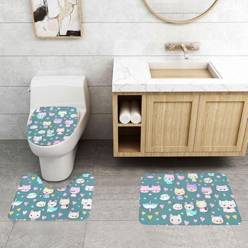 Tapis de bain antidérapants 3 pièces absorbants à motif mignon - 4