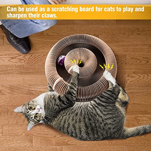 Kratzbrett Katze,Magic Organ Cat Scratching Board,2-in-1 Cat Kratzbrett mit Glöckchen,Foldable Convenient Cat Scratcher Durable Recyclable,Cat Scratcher Cardboard House – Bild 6