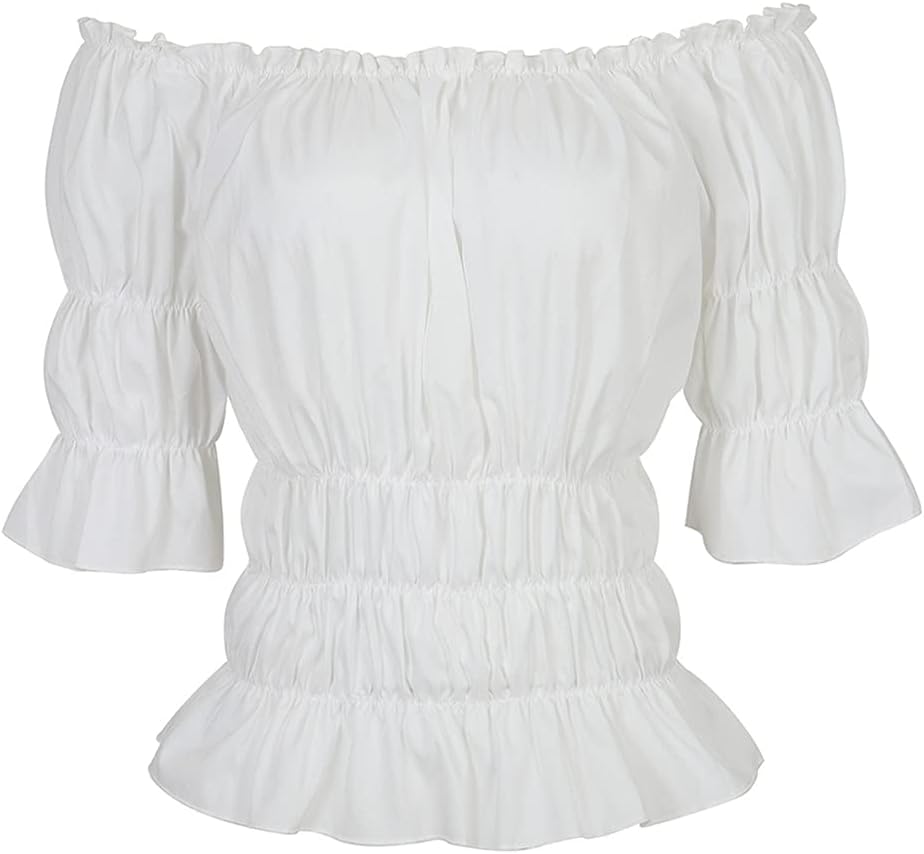 Lehauya Women Off The Shoulder Tops Renaissance Blouse Pirate Shirt Short Sleeve Shirts