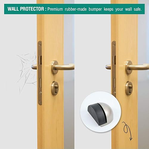 Miniatura 7 de Tope de puerta de suelo con almohadilla de goma, paquete de 4 topes de puerta en forma de semicírculo, pared protectora (2 pulgadas x 4 unidades,
