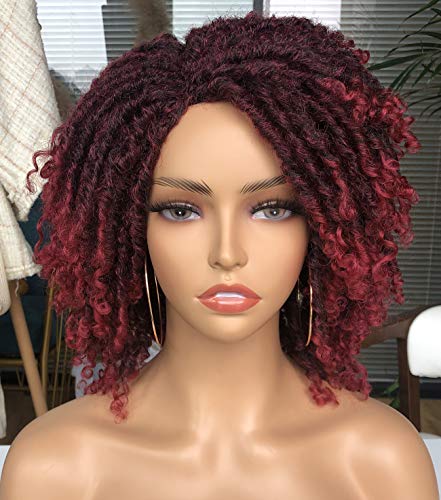 CC Hair Short Dreadlock Twist Wigs for Black Women Short Afro Curly Twist Wigs Braided Faux Locs Croche Hair Synthetic Wigs(black mixed wine red)