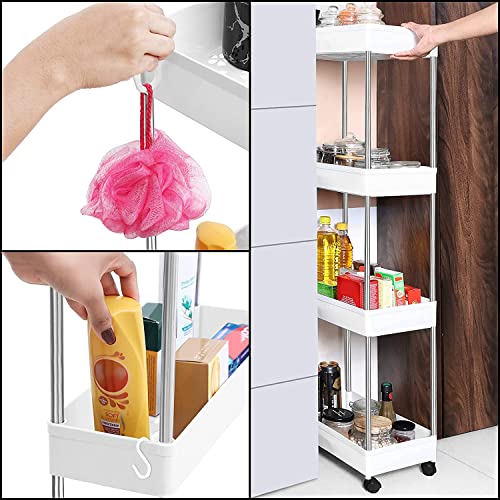 Image of Multipurpose 5-Tier Storage Shelf, Storage Rack with Wheels, Storage Organizer Cart for Kitchen, Pantry Closet, Bedroom, Bathroom(5 Layer, White)
