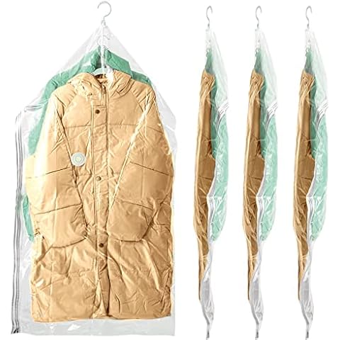 BRIAN & DANY Hanging Vacuum Space Saver Bags for Clothes, 4 Pack 135 x 70 cm Vacuum Seal Storage Bag for Suits, Dress Coats or Jackets, Closet Organizer Cover