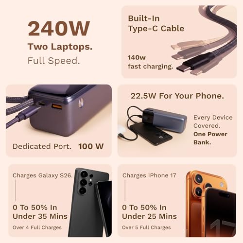 Image of GRAVL Engine 240, 27000mAh Laptop Power Bank, 240W Fast Charging, iPhone Android, Flight Safe, Type-C Cable, Smart Display (Gray)