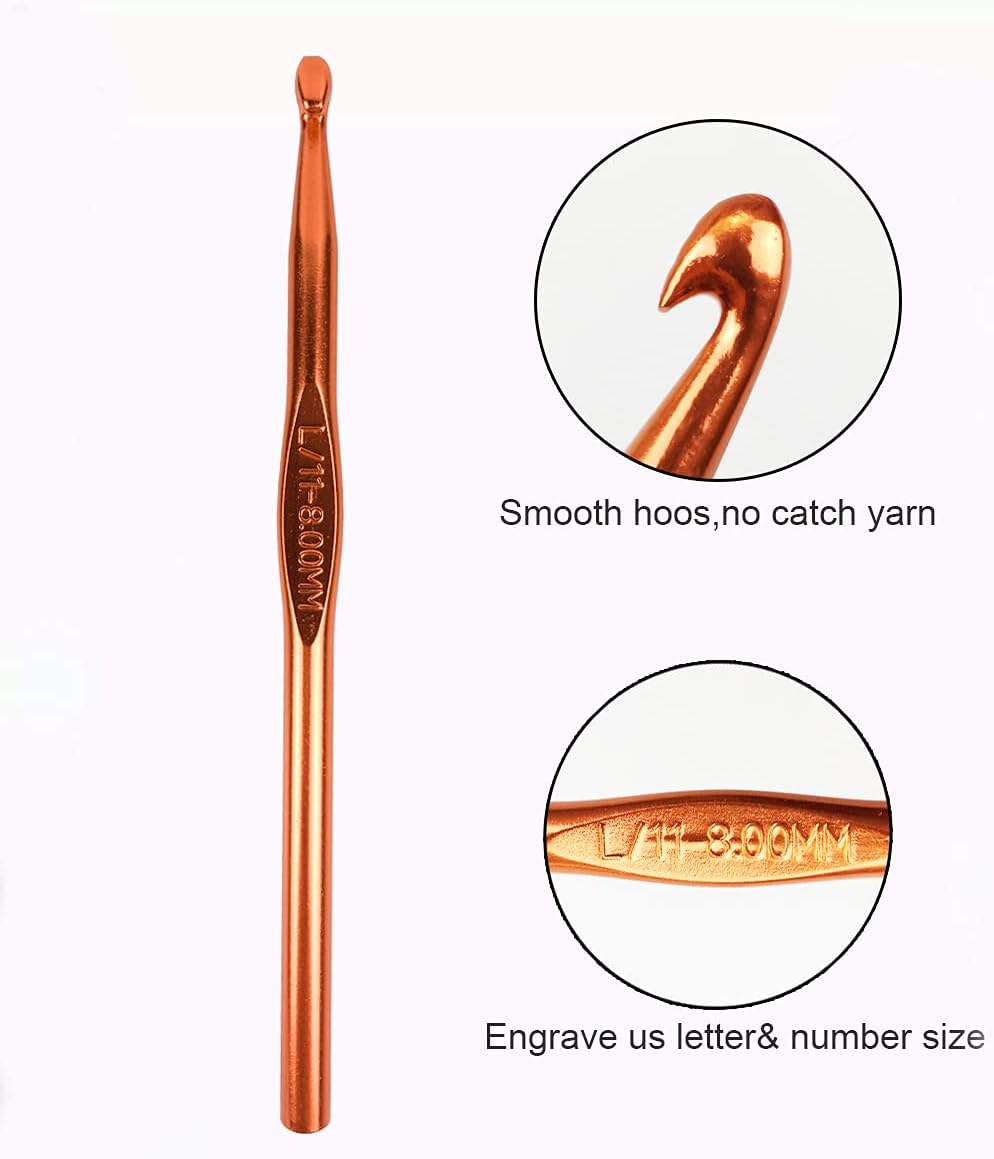 Weabetfu Aluminum Crochet Hook,Soft Grip Crocheting Hooks for Knitting Craft Yarn,Crochet Hooks Size L,8.0mm-New