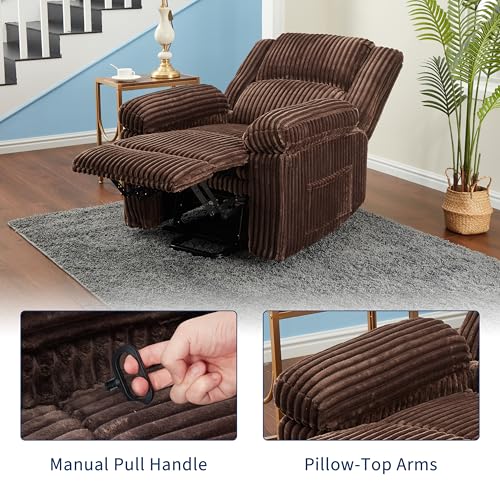 Image of Garvee Corduroy Manual Recliner with Handle, 330 lbs Capacity, Brown