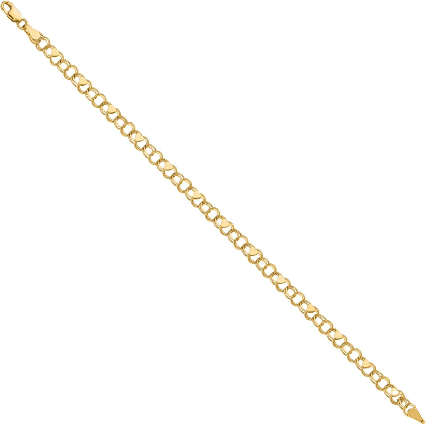 IceCarats 14K Solid Yellow Gold 4mm Thick Byzantine Chain Heart Charm Bracelet Polished