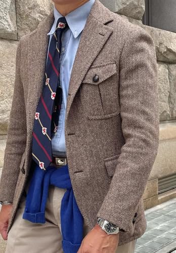 Men's Herringbone Blazer for Men Tweed Sport Coat Jacket Single Breasted Business Casual Wedding Office3