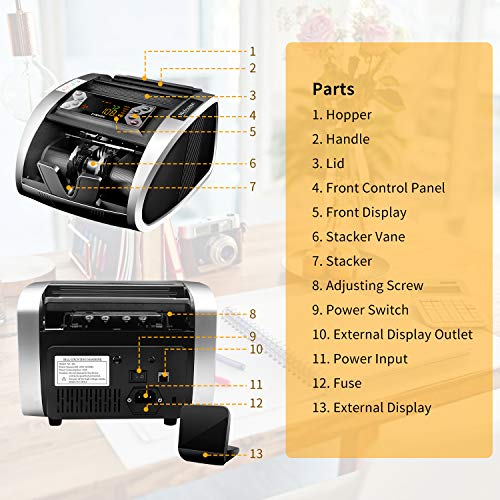 Aneken Money Counter UV/MG/IR Counterfeit Detection Bill Counter Machine - US Dollar Cash Counter with LED Display, ADD/BAT Modes, 1,000 Bills/Min - 2 Years Warranty - Thumbnail 2