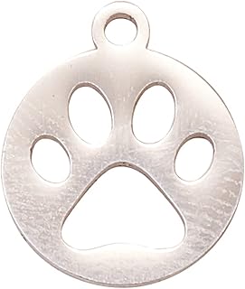 LiQunSweet 20 Pieces 304 Stainless Steel Filigree Doggy Cat Dog Bear Paw Print Puppy Footprint Jewelry Making Charms Flat Round Animal Claw for Pet Neck Jewelry Bracelet Earrings Tag Making - 14mm