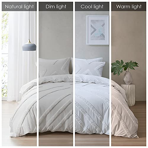 Image of Urban Habitat Beck Cotton Comforter Set - Chenille Tufted Geometric Design Modern Bedroom Decor, All Season Bedding with Matching Sham, Full /Queen, Ivory 3 Piece