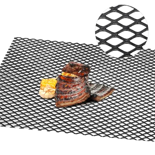 Gisafai 7 Gauge 1'' x 1/2'' Steel Expanded Metal Sheet Flattened Metal Mesh Sheet Steel Mesh for BBQ Grill Smokers, Black(1 Piece, 48 x 24 Inches)