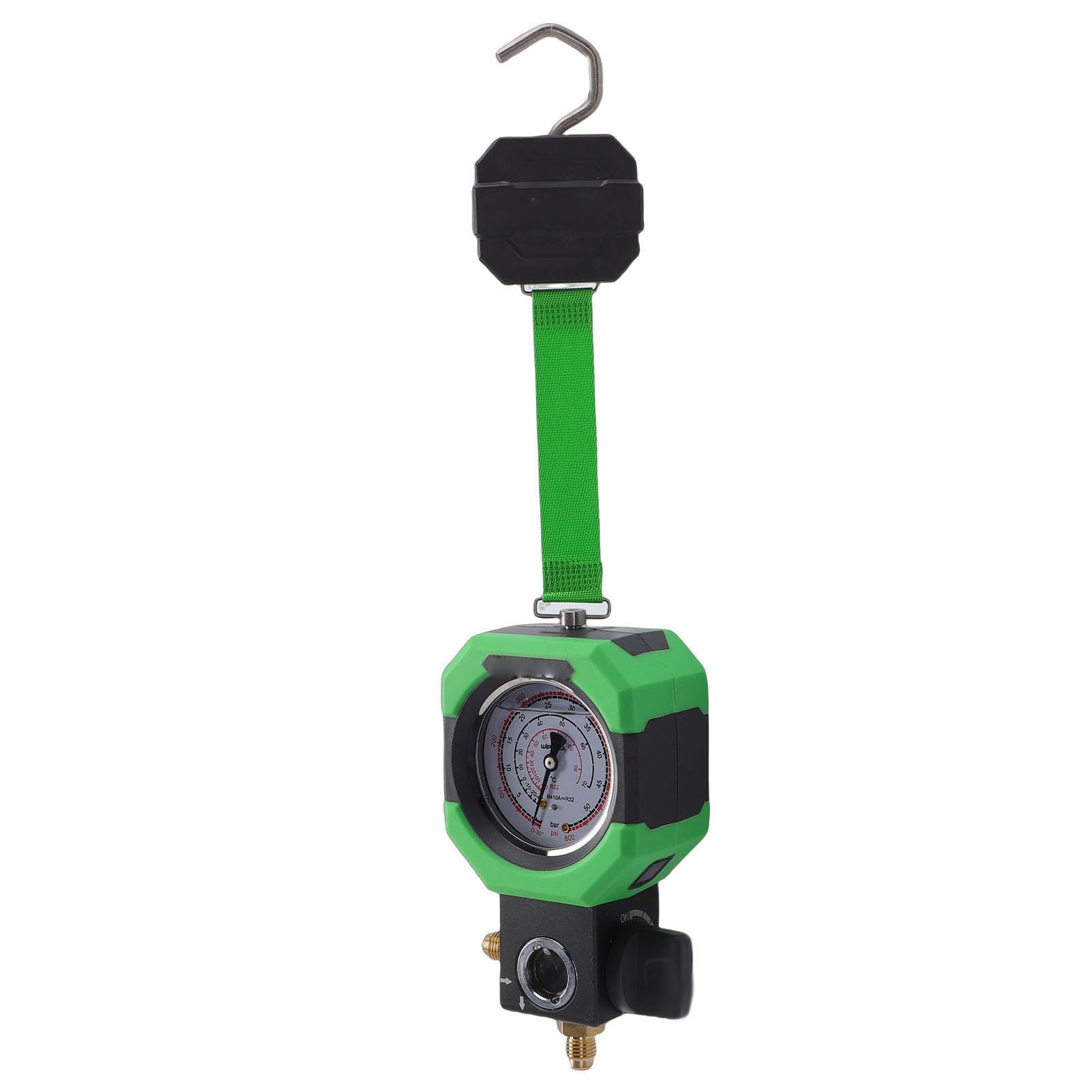 Manómetro de Refrigeración, Manómetro de Válvula Doble con Esfera Llena de Aceite con Luz LED y Puerto Reversible Tipo C para Refrigerantes R410, R22, R32, Rango de 0-55 Bar, 0-800 Psi