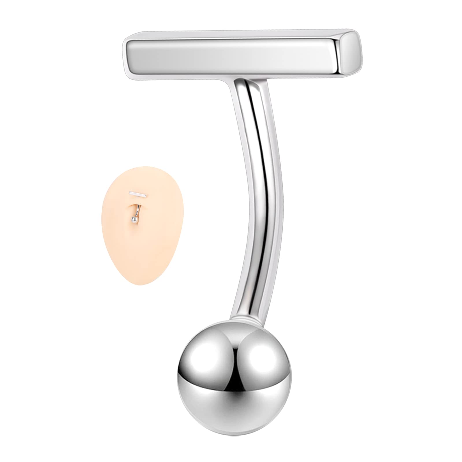 ZSPiercing de ombligo pequeño de 14 g para mujeres y niñas, de plata de ley 925 de 16 g, joyería para el cuerpo de la barra curvada de ombligo simple inversa