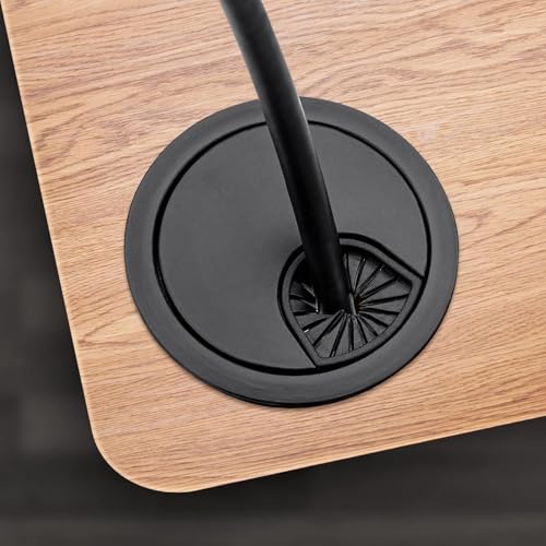 Image of Aluminum Alloy Desk Grommet - Round Metal Cable Wire Hole Cover with Flip Dust-Proof Lid for Office Desk, Computer Table, TV Cabinet & Furniture - Cord Organizer (60mm Round, Black)