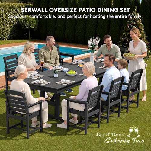 Image of SERWALL Outdoor HDPE Dining Chairs with Arms & Widended Seat, Set of 4, Black