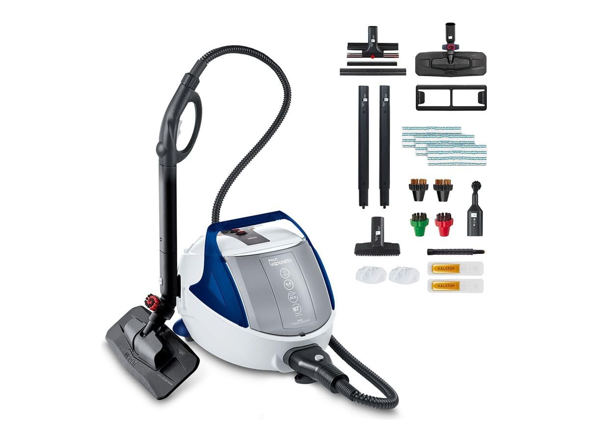 Polti Vaporetto Pro 100_Eco Power, Nettoyeur Vapeur avec Chaudière, Pression jusqu'à 5.5 Bars, 1900 W, Autonomie Illimitée, Fabriqué en Italie, Fonction Eco, 15 Accessoires Inclus, Bleu et blanc