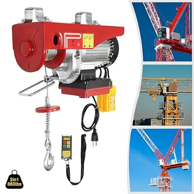 Electric Hoist 880lbs Electric Lift with Wireless Remote Control 110V Single/Double Slings Electric Winch with 39.4ft Lifting Height for Garage, Warehouses, Factories Lifting Towing 2 in 1