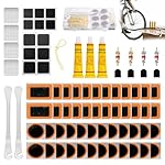 AONAT Kit Reparación Bicicleta 128 Piezas, Parches...: 🚴【Profesional Kit Pinchazos Bici】：Este kit repara pinchazos bicicleta incluye parches de diferentes tamaños para adaptarse a cualquier necesidad: 48pcs parche cuadrado,48 parches redondos,12 parches autoadhesivos negros,4 núcleos de válvula de neumát...