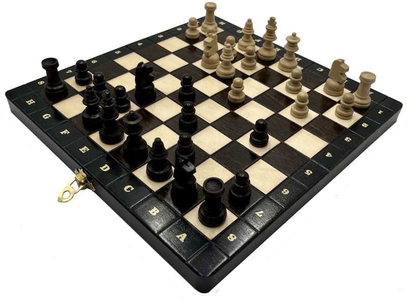 Gra w Szachy – Szachy Magnetyczne Czerń – składana szachownica | 27 x 27 cm | z drewna i 32 figurki szachowe – Chess Set