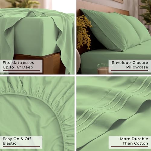 Image of Mellanni Twin XL Sheets Set - 3 PC Iconic Collection Bedding | Hotel Luxury, Extra Soft, Cooling Bed Sheets - Wrinkle, Fade, Stain Resistant (Twin Extra Long, Pistachio)