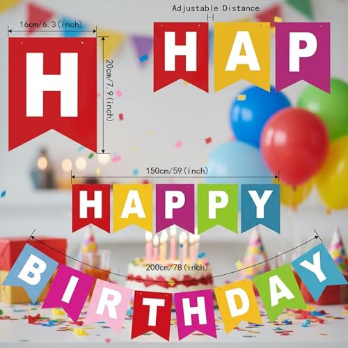 Image of Partycat Multicolor Birthday Decoration Combo - inchHappy Birthday inch Cardstock Banner & 25 Metallic Balloons - Party Supplies for All Ages - Home, Office, Outdoor Decor