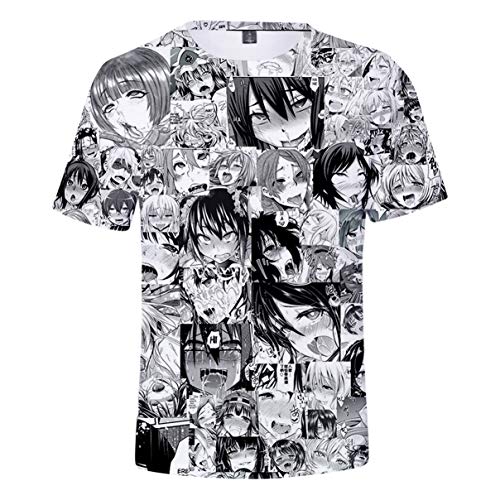 Verano 3D Ahegao Camisetas Dobles Impresas Unisex de Manga Corta Camisetas Casuales (3,S)