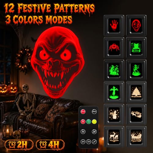 12-in-1 Halloween Projector Lights Outdoor, Dynamic Projection Light | with Cat Spider Pumpkin HD Patterns, Waterproof Halloween Decorations for Window Wall Yard Garage Christmas Holiday Decor - image 5