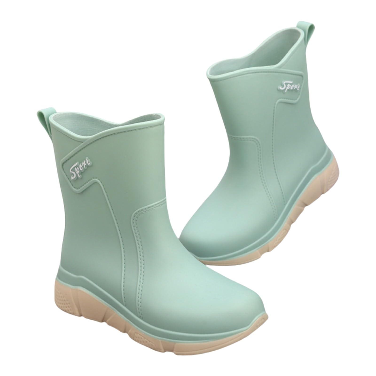 Generisch Scarpe con tacco a zeppa da donna, stivali da pioggia da donna, stivali di gomma antiscivolo da giardino, larghi, comodi stivali corti con cinturino alla caviglia, scarpe comode da donna