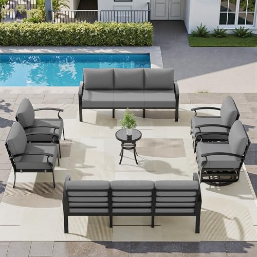 Image of Aluminum Patio Furniture Set, 10 Seats Outdoor Patio Conversation Sets with Swivel Chair Modern Metal Sectional Sofa with Upgrade Cushions for Patio, Backyard - Grey