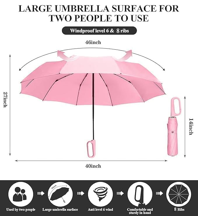 Image of SUBEKYU Windproof Travel Umbrella with Automatic Open & Close | Strong Metal Rain Umbrella for Men & Women | anti-slip grip Holder with Wall Mount Hanging & Foldable (White)