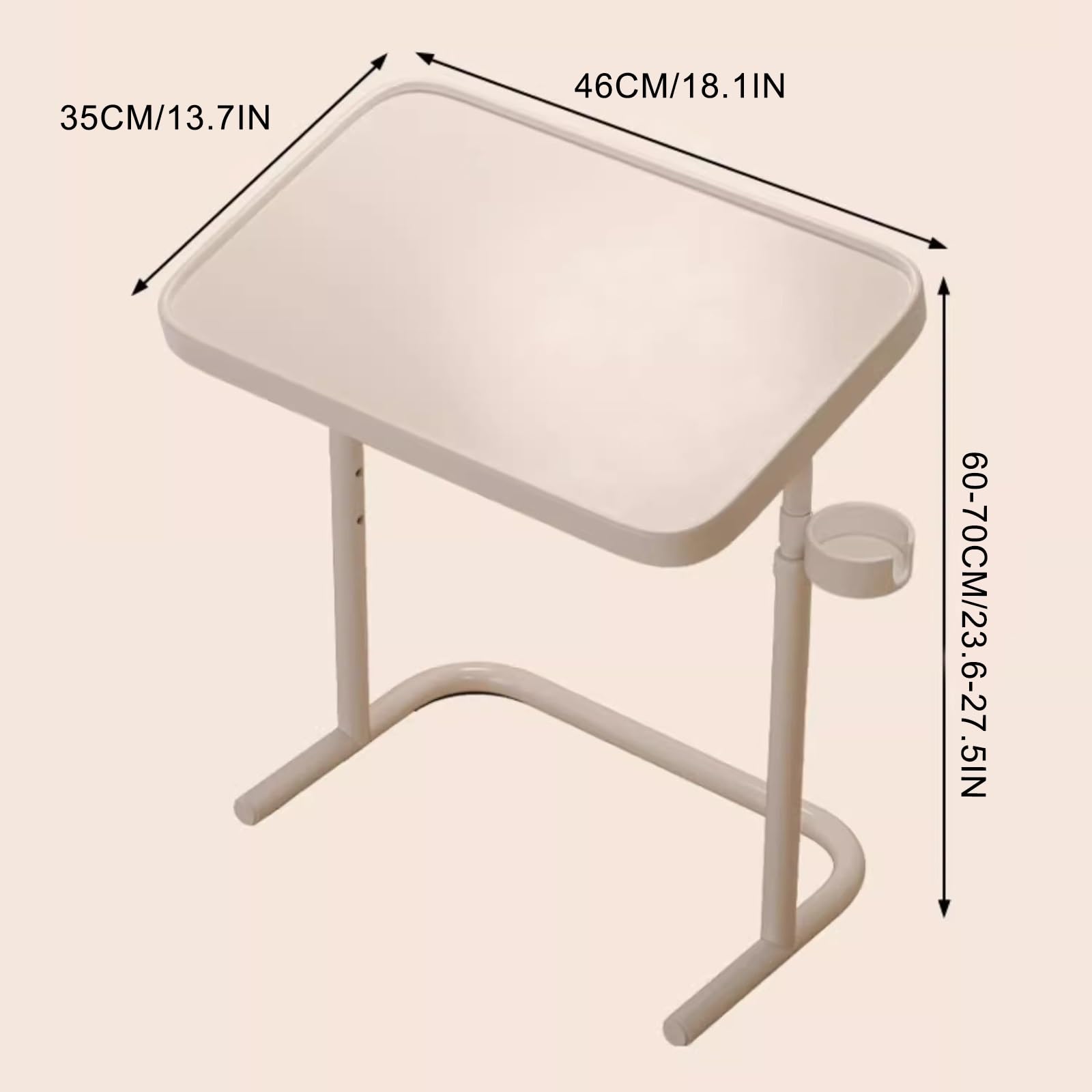 Mesa para Cama o Silla de Ruedas, Altura Ajustable (60 – 70 cm), 1 Portavasos, Mesa Auxiliar de Oficina, Hospital, Comer, Ayuda Mayores y Silla de Ruedas(Beige)