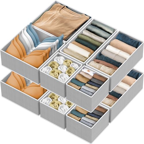 Image of SIMPLE HOUSEWARE Foldable Drawer Organizer for Clothes/Underwear/Panty/Onesie Stocking Bin, Set of 12, Gray