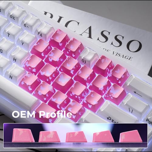 Image of HITIME XVX Butterfly Shine Through Keycaps, Love Theme Cute Custom Keycaps, Blank OEM Profile IMD Translucent Keycap, Anime Style, for MX Switches Mechanical Keyboard, Pink(Only 21 Keys