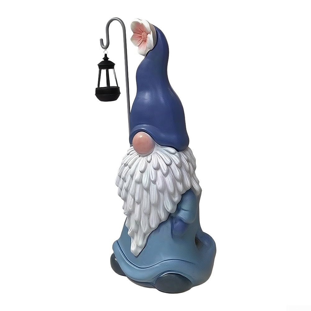 Estatua solar de gnomo de jardín de 41 cm, resina resistente a la