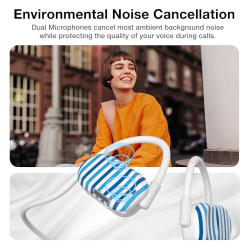 Image of Purity Air Open Ear Headphones - True Air Conduction Wireless Bluetooth Open Ear Earbuds with Dual Mic for iPhone /Android - Secured Long Wearing Comfort, Sports Sweat Resistant (Blue Stripes)