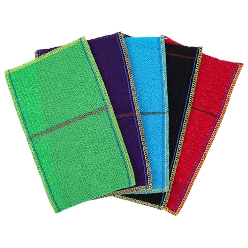 Sibba Korean Exfoliating Mitt 5 Pcs Exfoliator Washcloth Mitt Body Scrub Double Sided Gloves Bath Sponges Cleanser for Shower Spa Deep Bath Massage Dead Cell Remover Loofah Soap