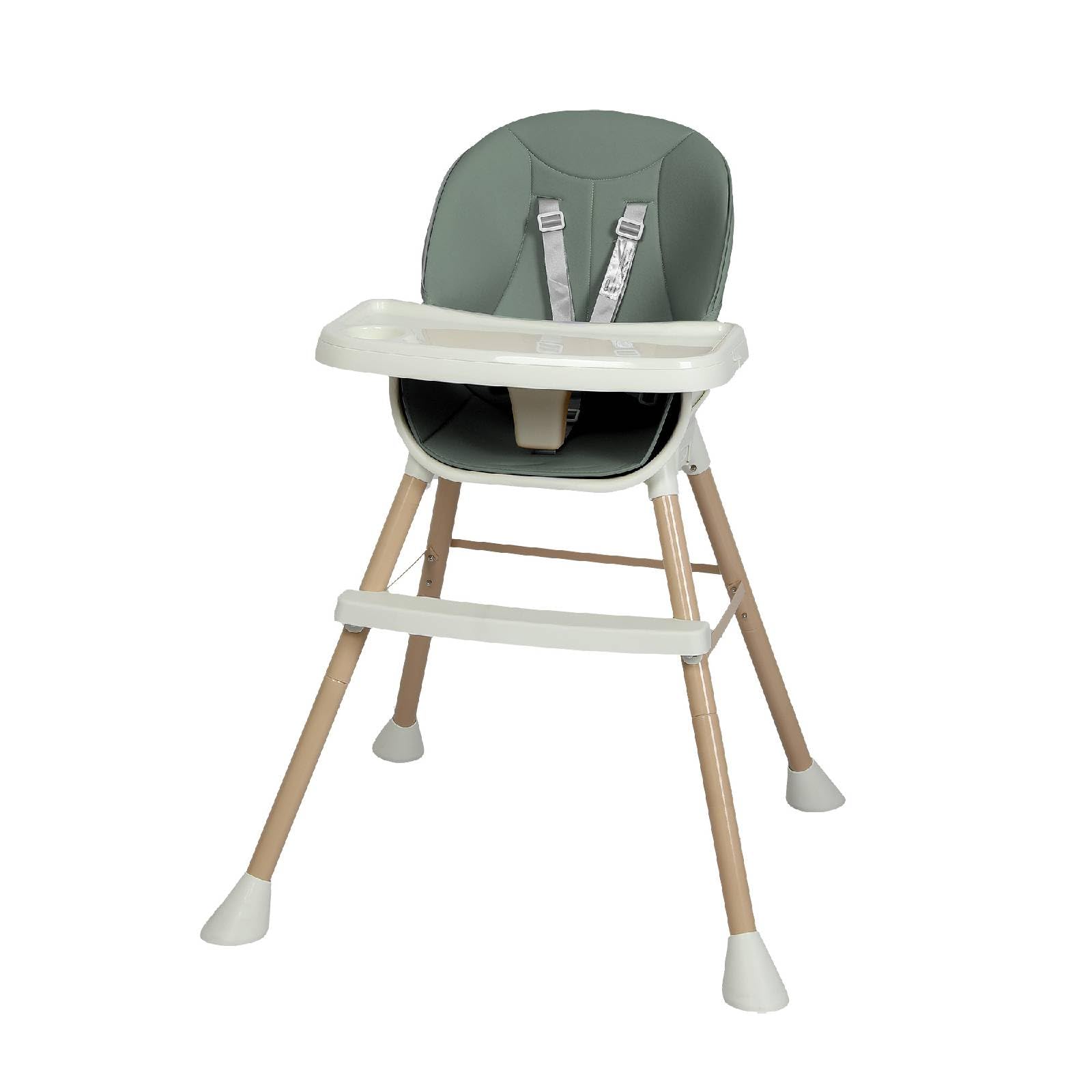Folding Baby High Chair with Double Removable Trays, 7-Position Adjustable Height, Adjustable Backrest & Wheels with Brakes, Ergonomic Dining & Play Seat, Easy Clean, Green